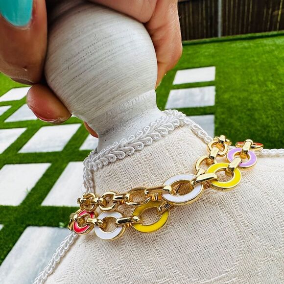 NEW J Crew Oval Enamel Rainbow Link Necklace - Picture 5 of 7